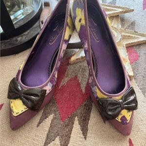 Poetic License Purple and Yellow Heels with Bow
